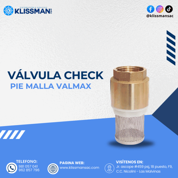 VÁLVULA CHECK PIE MALLA VALMAX