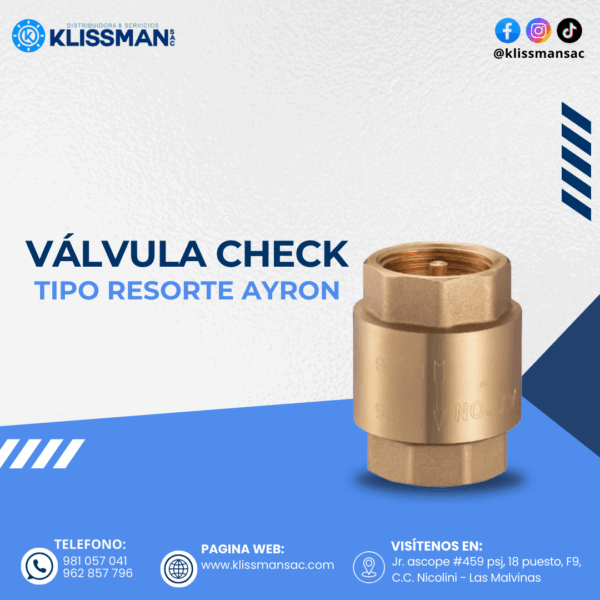 VÁLVULA CHECK TIPO RESORTE AYRON