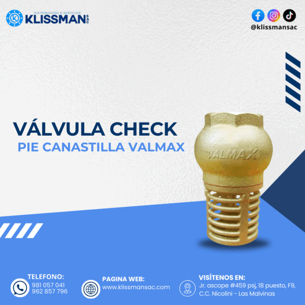 VÁLVULA CHECK PIE CANASTILLA VALMAX